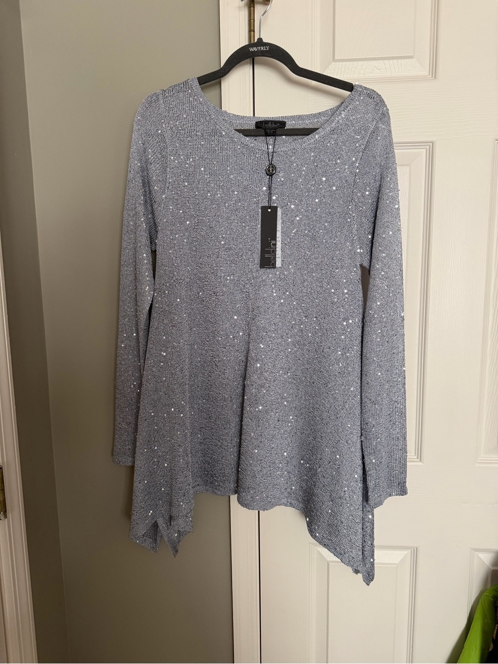 Bellini  Silver-Gray Sequin Knit Tunic Sweater